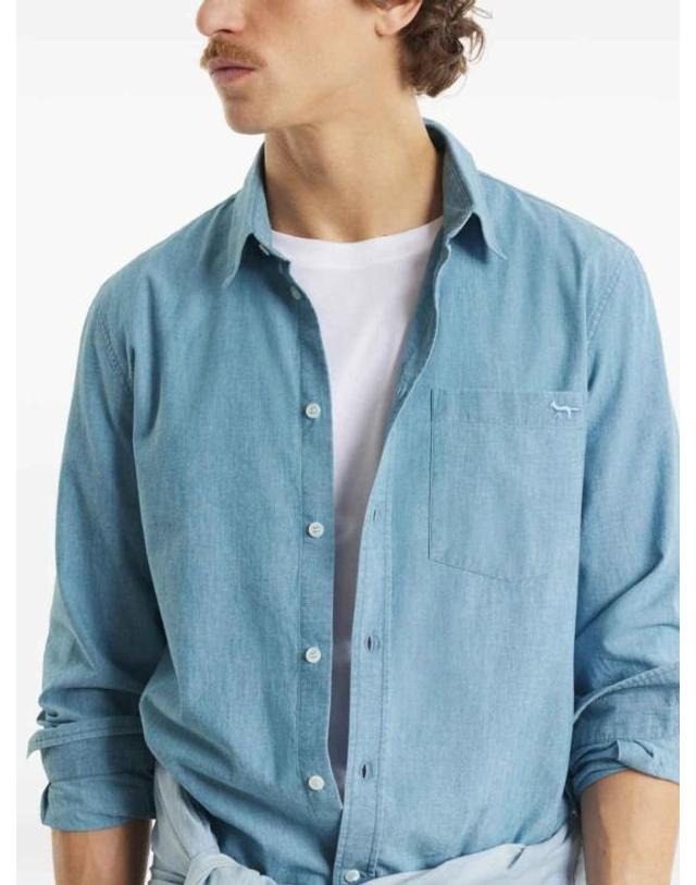 메종 키츠네 [해외직구] 26SS 메종키츠네 데님 셔츠 QM00426WC50060434 Light Blue 착용컷
