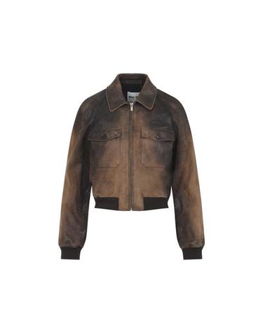 [해외직구] 26SS 미우미우 로고 왁스 스웨이드 자켓 MPV991SOOO18BT F0046 BROWN