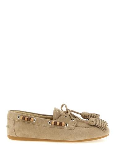[해외직구] 26FW 미우미우 스웨이드 태슬 장식 덱 슈즈 5D518EF005054F0F24 Beige