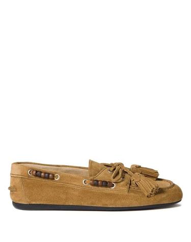 [해외직구] 26FW 미우미우 스웨이드 태슬 장식 덱 슈즈 5D518EF005 054 F0393 OLIVA