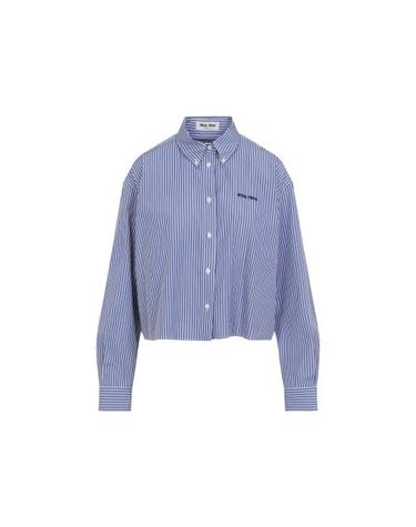 [해외직구] 26FW 미우미우 마이크로 핀스트라이프 포플린 셔츠 MK2047SOOO195D F098Z BLUE
