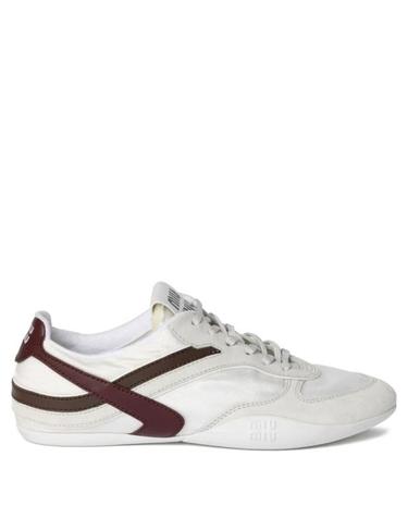 [해외직구] 26FW 미우미우 김나지움 테크 패브릭 및 스웨이드 스니커즈 5E428EFA005 71L F0X97 BIANCO AMARANTO