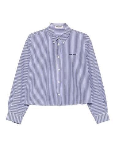 [해외직구] 26FW 미우미우 마이크로 핀스트라이프 포플린 셔츠 MK2047SOOO 195D F098Z BIANCO COBALTO