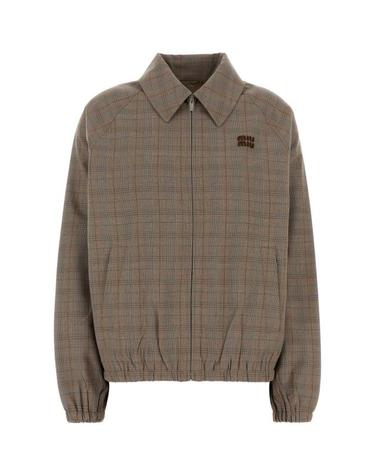 [해외직구] 26FW 미우미우 타바코 체크 블루종 체크 자켓 ML1575SOOO1949 F0005 BROWN