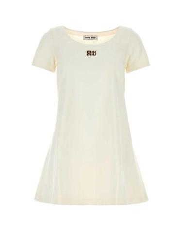 [해외직구] 26FW 미우미우 스퀘어넥 로고 미니 드레스 MF6409SOOO1965 F0009 WHITE