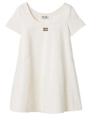 [해외직구] 26FW 미우미우 스퀘어넥 로고 미니 드레스 MF6409SOOO1965 F0009 WHITE