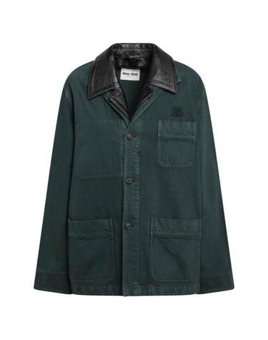 [해외직구] 26SS 미우미우 싱글 브레스티드 개버딘 레더 자켓 MH205319R2SOOOF0422 GREEN