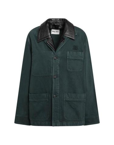 [해외직구] 26SS 미우미우 싱글 브레스티드 개버딘 레더 자켓 MH205319R2S OOOF0422 Green