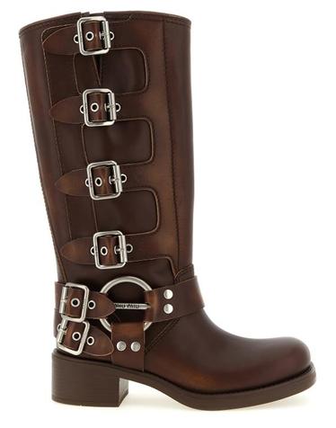 [해외직구] 26FW 미우미우 레더 바이커 부츠 5W792DFA0503F33F0038 Brown