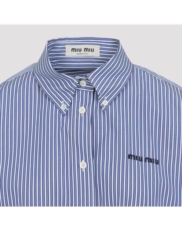 미우미우 [해외직구] 26FW 미우미우 마이크로 핀스트라이프 포플린 셔츠 MK2047SOOO195D F098Z BLUE 착용컷