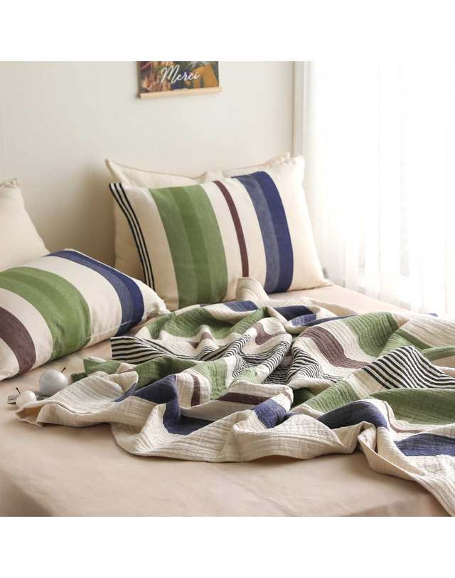 오리고 3중직 면거즈 홑이불 겸 스프레드 S/Q 4 colors 착용컷