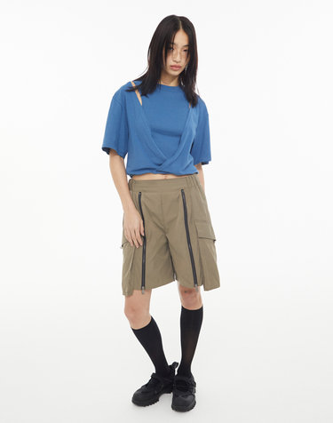 쿄 스쿱레이서 레이어드 컷아웃 크롭 티 블루