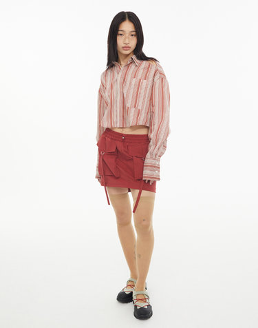 쿄 더블 카라 크롭 린넨 셔츠 브릭