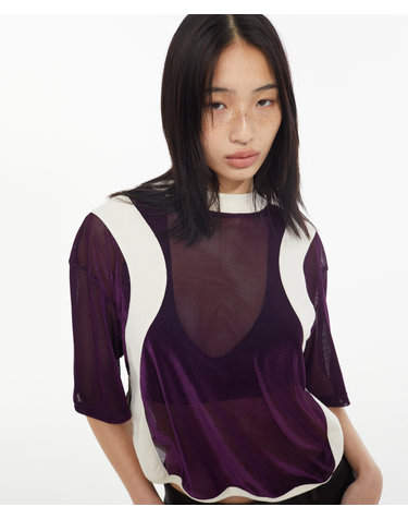 쿄 스포티 메쉬 웨이비 컷아웃 티 퍼플
