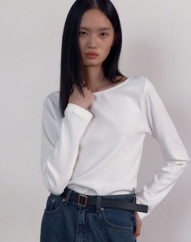 [13차] Symbol Boat-neck Long Sleeve T-Shirts (White)