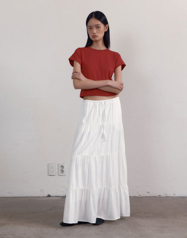 [53차] Shirring Tiered Banding Skirts (White)