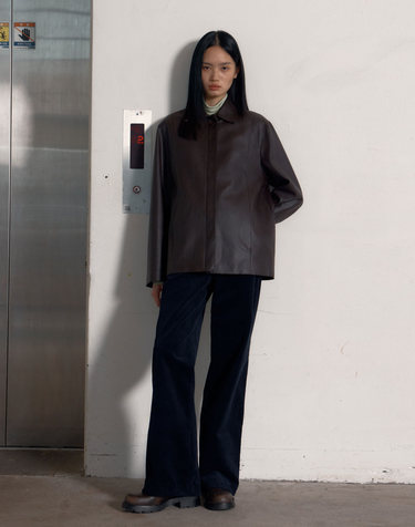 Minimal Stitch Faux Leather Jacket (Deep Brown)