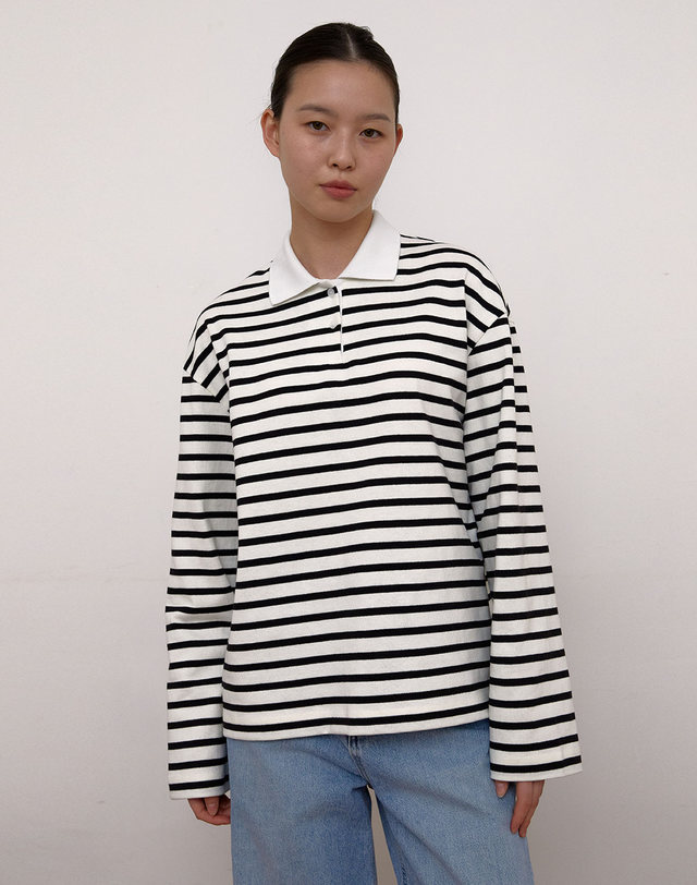 38컴온커먼 Stripe polo T-Shirts (White) 착용컷
