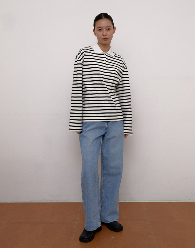 38컴온커먼 Stripe polo T-Shirts (White) 착용컷
