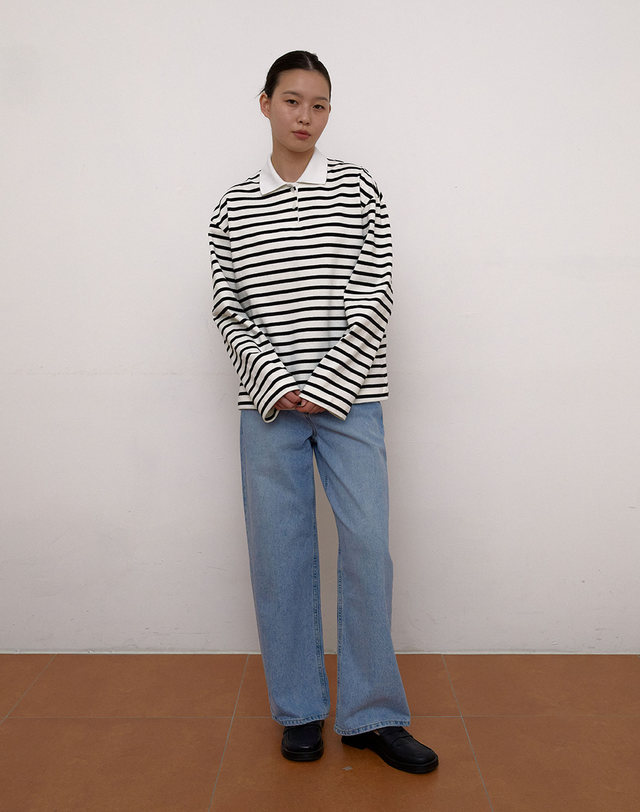 38컴온커먼 Stripe polo T-Shirts (White) 착용컷