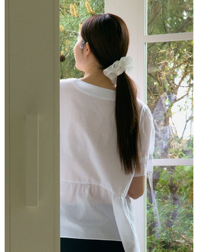 38컴온커먼 [21차] Check Sheer Scrunchie (White) 착용컷