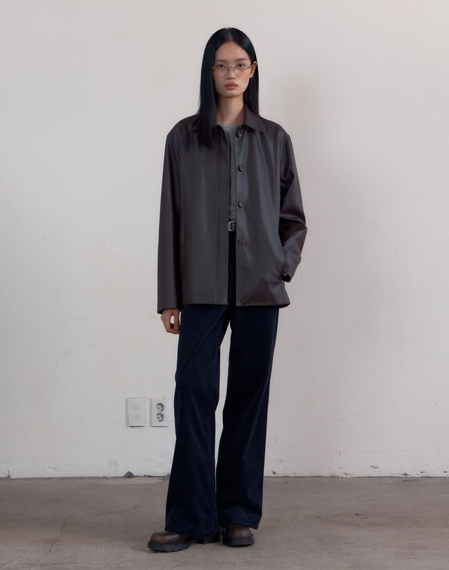 38컴온커먼 Minimal Stitch Faux Leather Jacket (Deep Brown) 착용컷