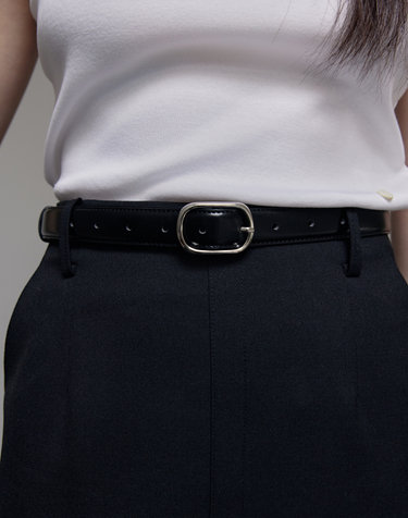 25mm Thin Square Leather Belt (Glossy Silver)