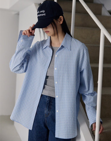 Comfy Over Check Shirts (Blue)