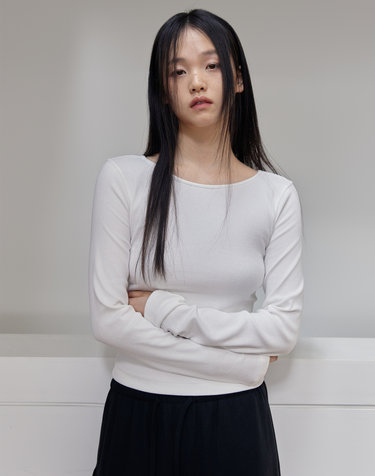 [7차] Ribbed Boat-neck Slim T-Shirts (White)