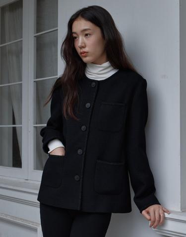 38컴온커먼 Refined Fringe Tweed Jacket (Black)