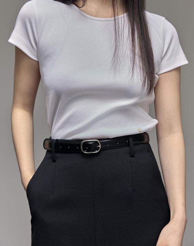 38컴온커먼 25mm Thin Square Leather Belt (Glossy Silver) 착용컷