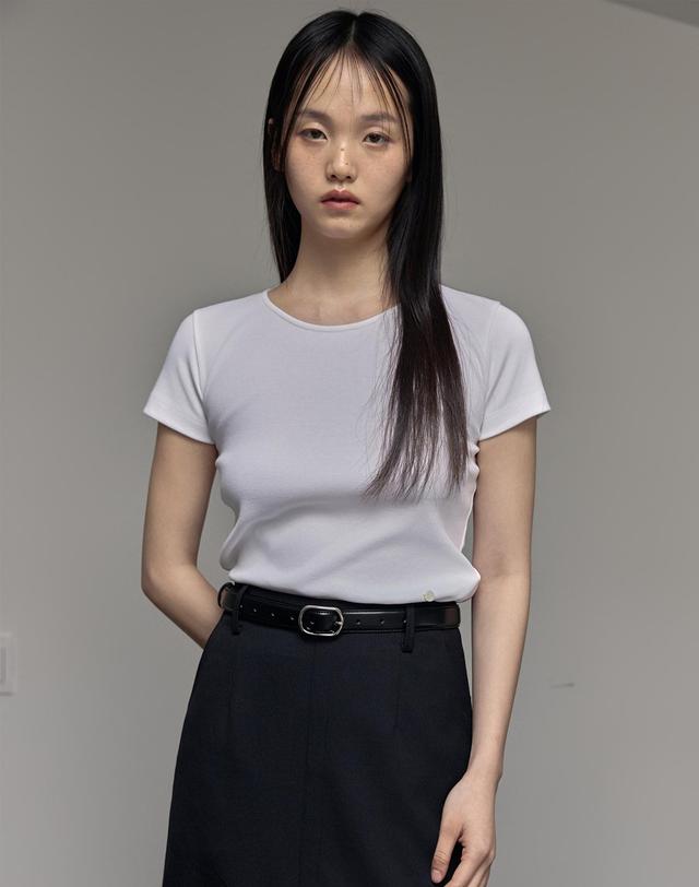 38컴온커먼 25mm Thin Square Leather Belt (Glossy Silver) 착용컷