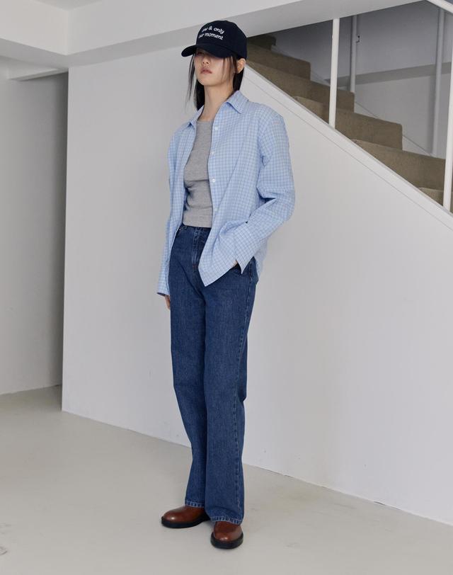 38컴온커먼 Comfy Over Check Shirts (Blue) 착용컷