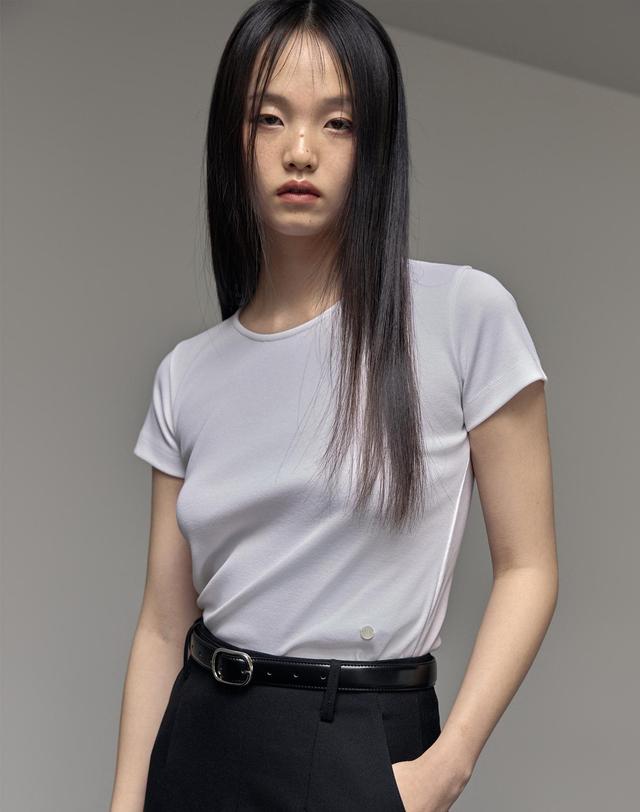 38컴온커먼 [3차] Symbol Slim Rib T-Shirts (White) 착용컷