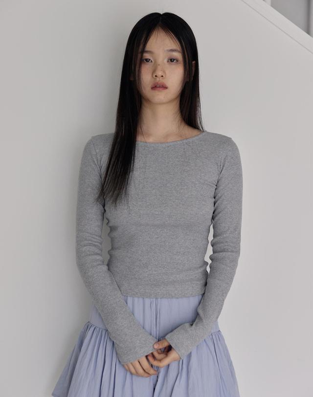 38컴온커먼 [3차] Ribbed Boat-neck Slim T-Shirts (Melange Grey) 착용컷