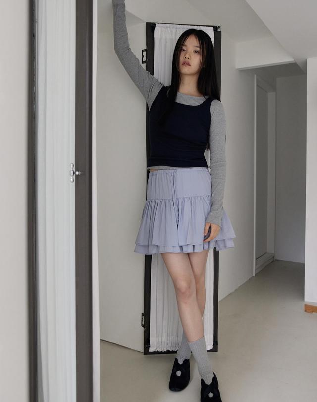 38컴온커먼 [3차] Ribbed Boat-neck Slim T-Shirts (Melange Grey) 착용컷