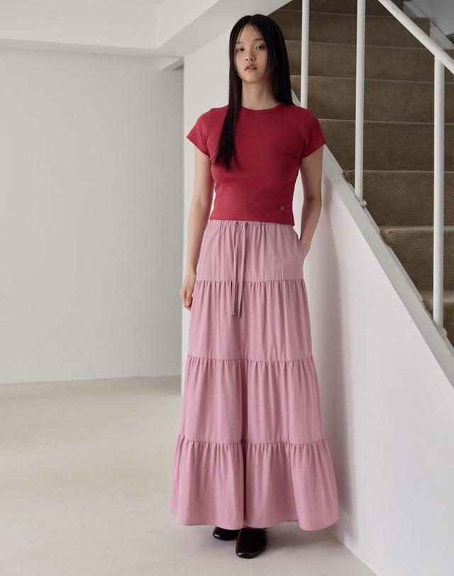 38컴온커먼 Shirring Tiered Banding Skirts (Dusty Pink) 착용컷