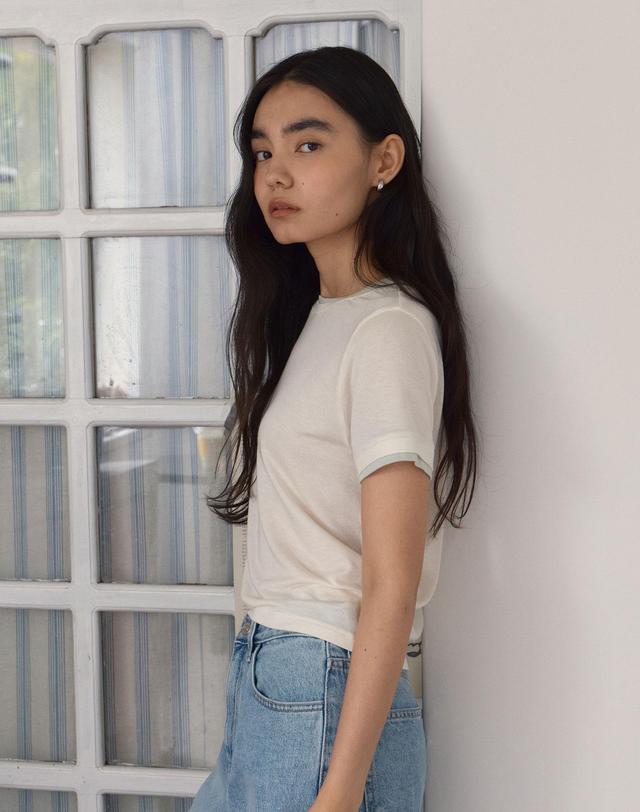38컴온커먼 Tencel Double Layered Tee (Cream) 착용컷