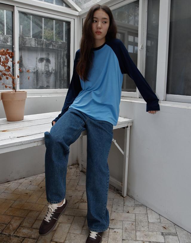 38컴온커먼 Soft Contrast Raglan Long Sleeve (Blue) 착용컷