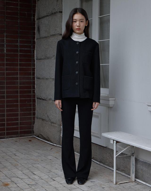 38컴온커먼 Refined Fringe Tweed Jacket (Black) 착용컷