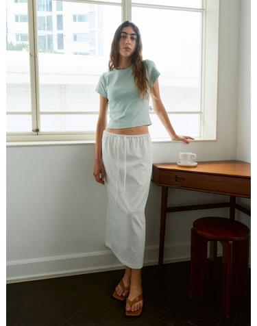Straight Long Banding Skirts (White)