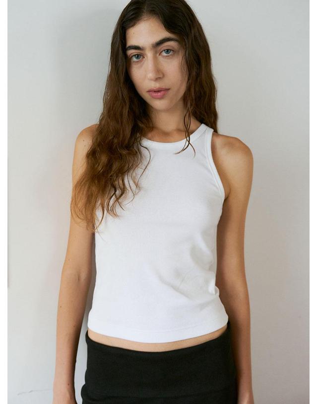 38컴온커먼 Slim Rib Cotton Sleeveless (White) 화이트 착용컷