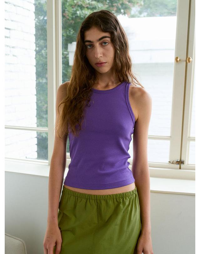 38컴온커먼 Slim Rib Cotton Sleeveless (Purple) 퍼플 착용컷