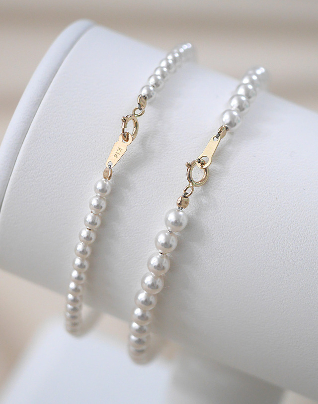 하리쥬얼리 14K 진주 비드 팔찌 4mm 착용컷