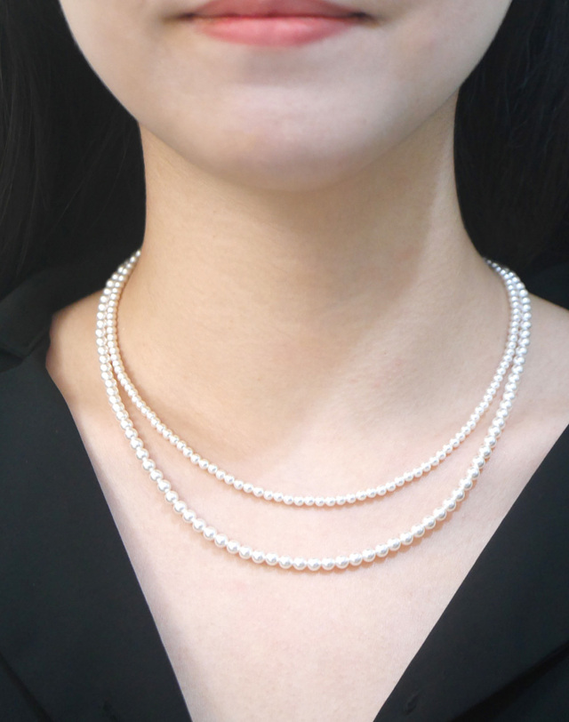 하리쥬얼리 14K 진주 비드 목걸이 4mm 착용컷