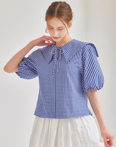 깅엄 체크 세일러 카라 블라우스_M5M1BL5100