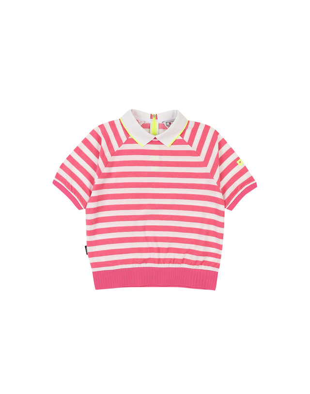 온오프 골프웨어 [온오프골프웨어] 여성 스트라이프 테리지 루즈핏 티셔츠 OF9004LA_PINK 착용컷