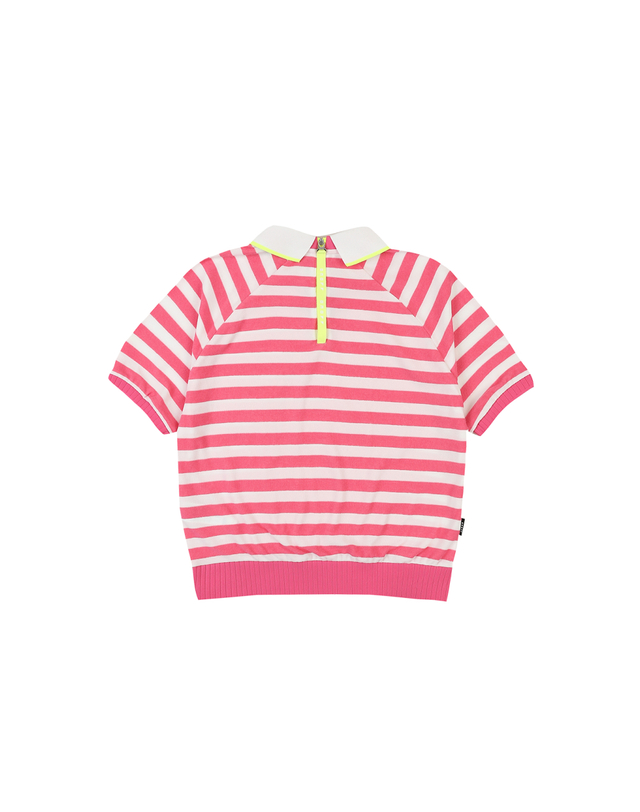 온오프 골프웨어 [온오프골프웨어] 여성 스트라이프 테리지 루즈핏 티셔츠 OF9004LA_PINK 착용컷