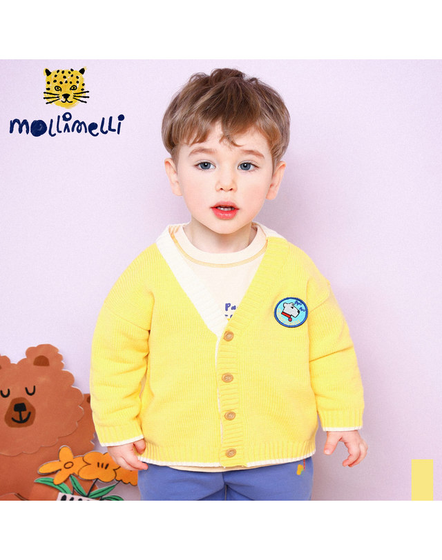 몰리멜리 뽀송언발배색니트가디건 착용컷