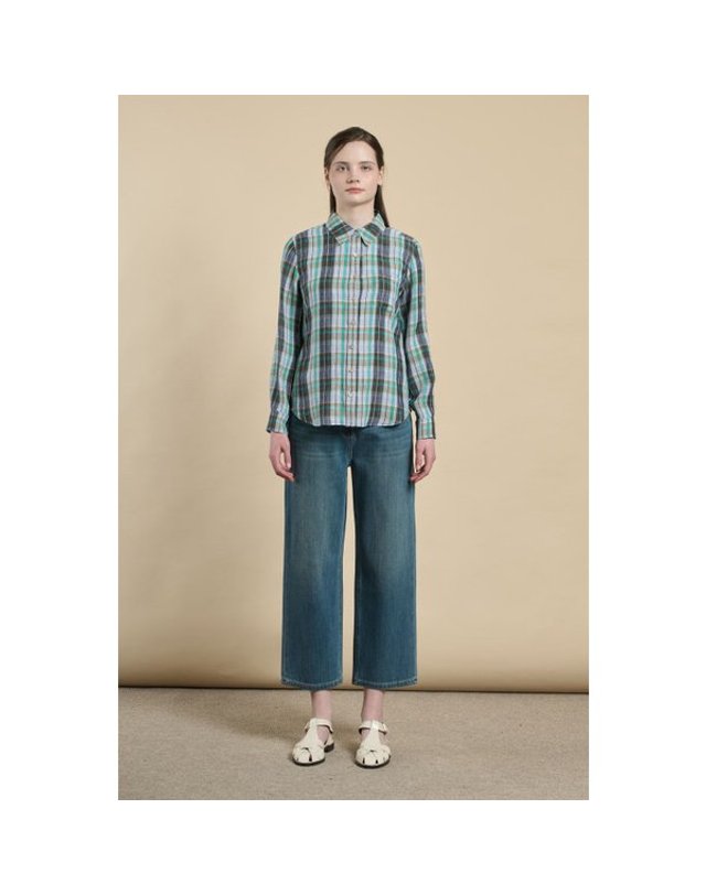 비씨비지 BCBG [갤러리아] [26S/M] 체크 린넨(마) 남방 (B6M3B405) 착용컷